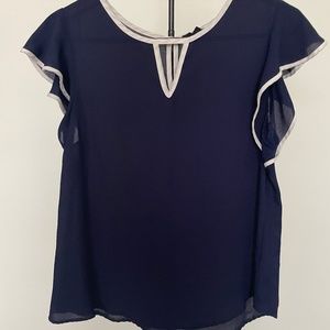 Flowy Blue Top with White Trim